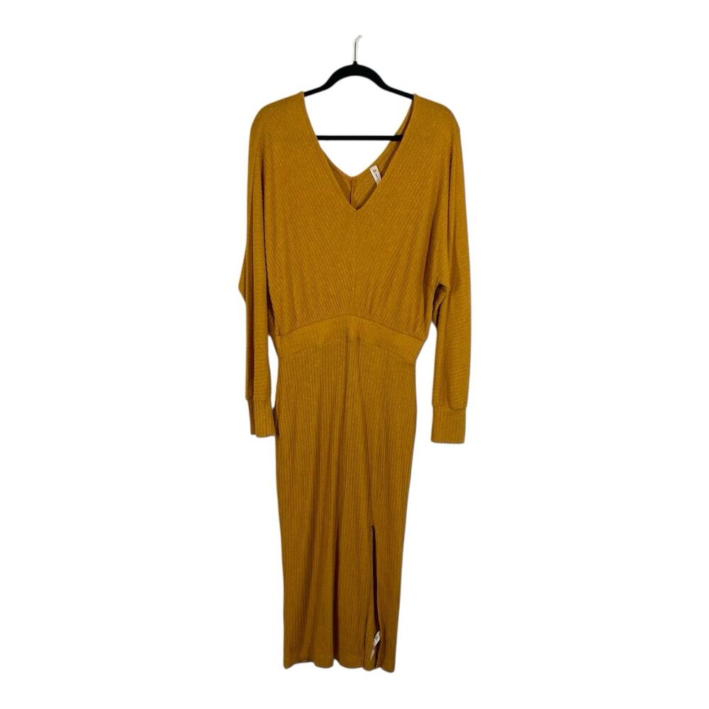 Anthropologie Daily Practice Dress Womens Medium Ribbed Knit Midi Slit Casual